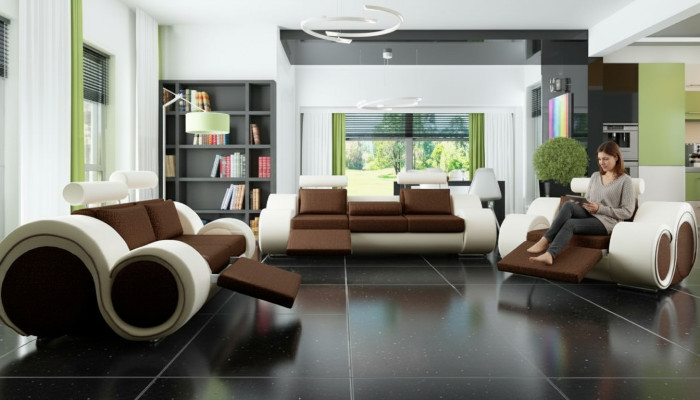 Designerski zestaw sofowy 3+2+1 z USB Podkładka Sofa Obcios Brown Couch Set