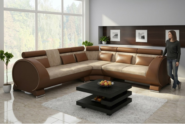 Narożna kanapa VIGO + zestaw USB Sofa narożna skórzana Skóra Włókiennicza Materiał LT01 narożnik