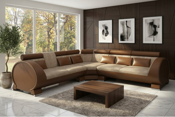 Narożna kanapa VIGO + zestaw USB Sofa narożna skórzana Skóra Włókiennicza Materiał LT01 narożnik
