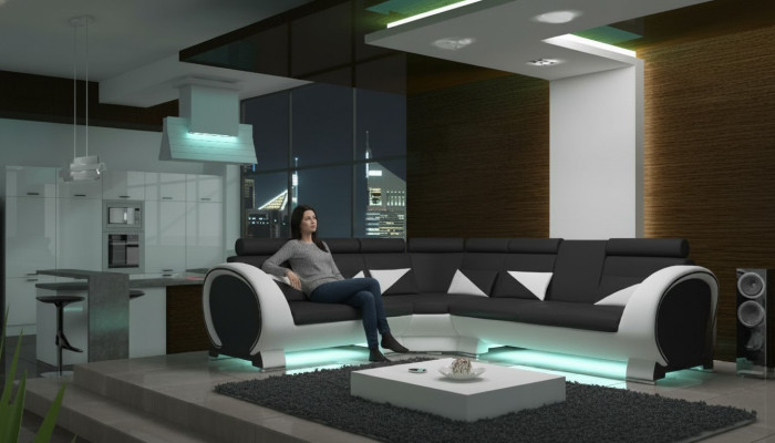 Narożnikowa kanapa SKÓRZANA SOFA SKÓRZANA ZESTAW NAROŻNIKOWA SOFA DESIGN z USB Skóra COUCH
