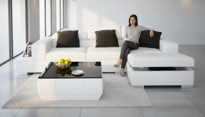 Skórzana sofa sofa z USB Żywy krajobraz Narożnikowa kanapa Narożnik Ustawić Design Modern K5006D