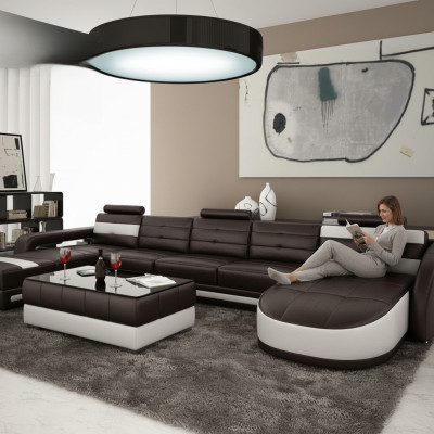 SOFA SKÓRZANA Narożnikowa kanapa z USB DESIGNER PISA Żywy krajobraz SOFA KANAPA U FORM COLO 3