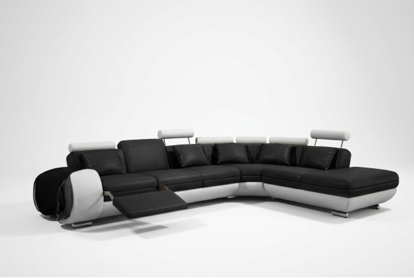SOFA SKÓRZANA SKÓRZANA KANAPA z USB Ustawić SOFA Żywy krajobraz Czarny /Biały Kanapa Nowość