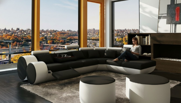 Sofa skórzana sofa skórzana kanapa USB Ustawić XXL Żywy krajobraz Narożnikowa kanapa na wymiar