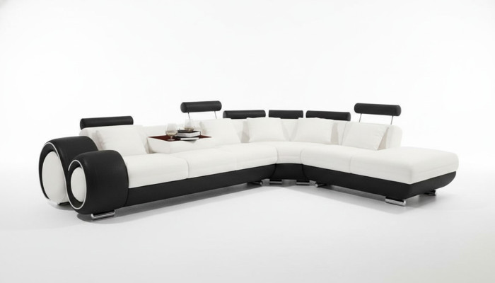 SOFA SKÓRZANA SKÓRZANA KANAPA USB Ustawić SOFA Żywy krajobraz Czarny /Biały Na wymiar