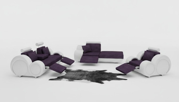 Sofa Ustawić Skórę & Materiał Włókienniczy + USB,Zestaw sofowy 3+Szezlong+1 ​​Żywy krajobraz