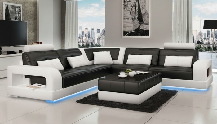 SKÓRZANA SOFA SOFA NAROŻNIK USB Zestaw sofowy DESIGN COUCH Żywy krajobraz do Wymiar