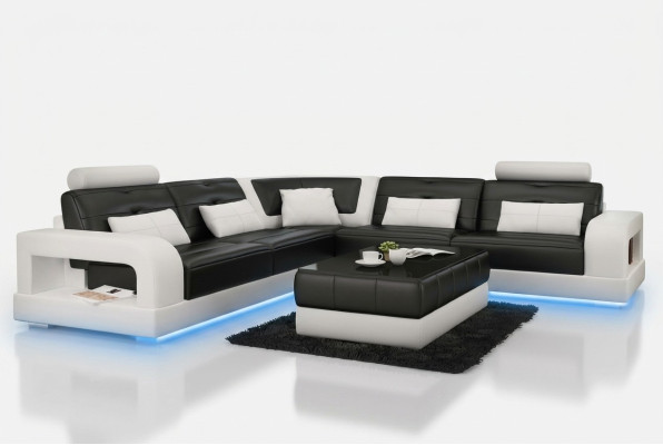 SKÓRZANA SOFA SOFA NAROŻNIK USB Zestaw sofowy DESIGN COUCH Żywy krajobraz do Wymiar
