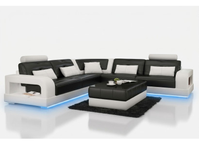 SKÓRZANA SOFA SOFA NAROŻNIK USB Zestaw sofowy DESIGN COUCH Żywy krajobraz do Wymiar