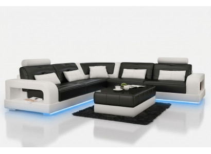 SKÓRZANA SOFA SOFA NAROŻNIK USB Zestaw sofowy DESIGN COUCH Żywy krajobraz do Wymiar