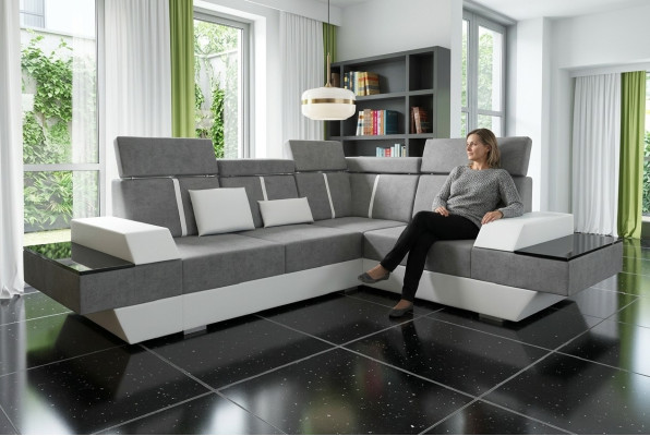 Projektant Narożnikowa kanapa Żywy krajobraz Sofa z USB Couch Materiał Włókienniczy Skóra Opatentowany