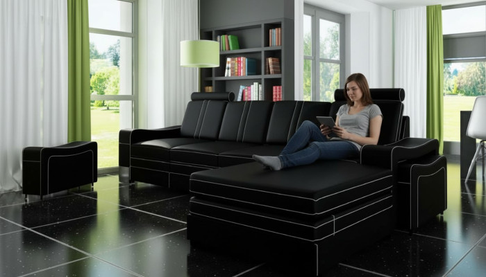 SKÓRZANA SOFA USB SKÓRZANA SOFA NAROŻNA Żywy krajobraz Narożnikowa kanapa Ustawić SOFA Wykonanie na miarę