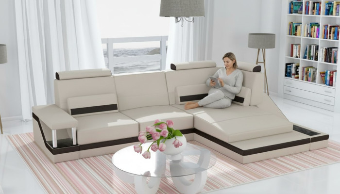 Narożnik kanapa Żywy krajobraz Sofa USB Narożnik Ustawić Skóra Włókienniczy Materiał wykonany na miarę