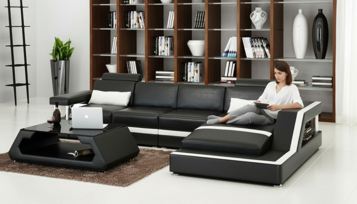 SKÓRZANA SOFA XXL Żywy krajobraz Ustaw USB Skóra Narożnikowa kanapa wykonana na miarę HH4