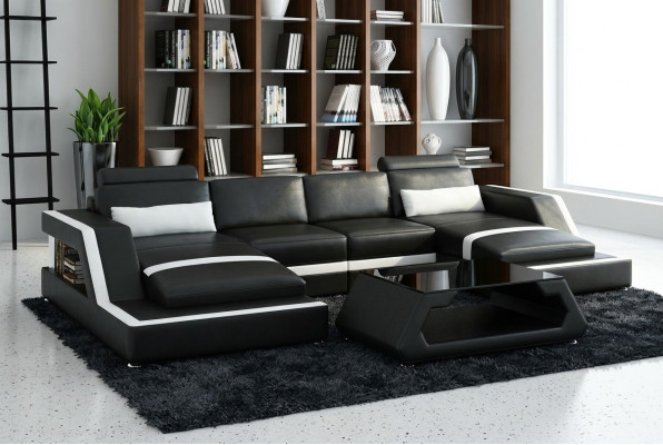 SKÓRZANA SOFA XXL Żywy krajobraz Ustaw USB Skóra Narożnikowa kanapa wykonana na miarę HH4