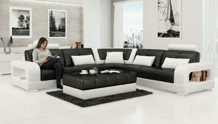SOFA SKÓRZANA SOFA z USB, Narożnikowa kanapa „H2209” Zestaw sofowy DESIGNER COUCH wykonany na miarę