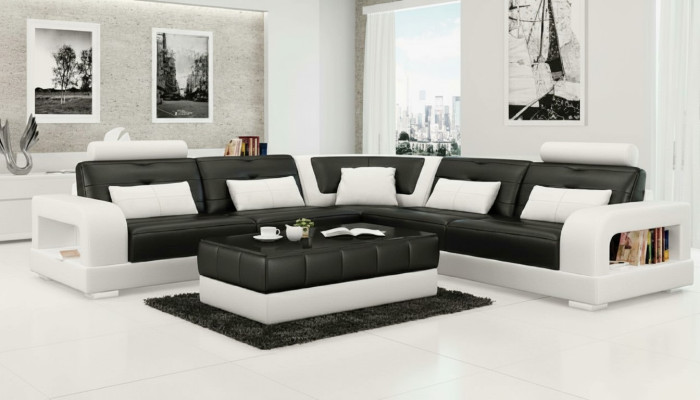 SOFA SKÓRZANA SOFA z USB, Narożnikowa kanapa „H2209” Zestaw sofowy DESIGNER COUCH wykonany na miarę