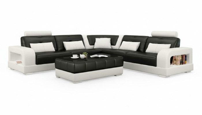 SOFA SKÓRZANA SOFA z USB, Narożnikowa kanapa „H2209” Zestaw sofowy DESIGNER COUCH wykonany na miarę
