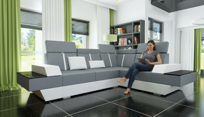 Design skórzana sofa USB Żywy krajobraz Podkładka sofa Narożnikowa kanapa narożnik Wykonane na wymiar