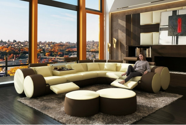 Designerska sofa skórzana z sofą USB skórzana kanapa Narożnikowa kanapa Żywy krajobraz wykonany na miarę