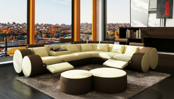 Designerska sofa skórzana z sofą USB skórzana kanapa Narożnikowa kanapa Żywy krajobraz wykonany na miarę