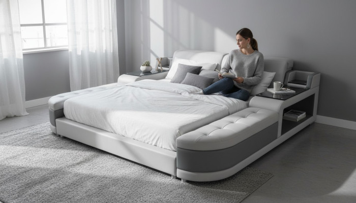 Design de Luxe Łóżko + USB tapicerka Hotel Modern bed Skóra 140/160/180/200