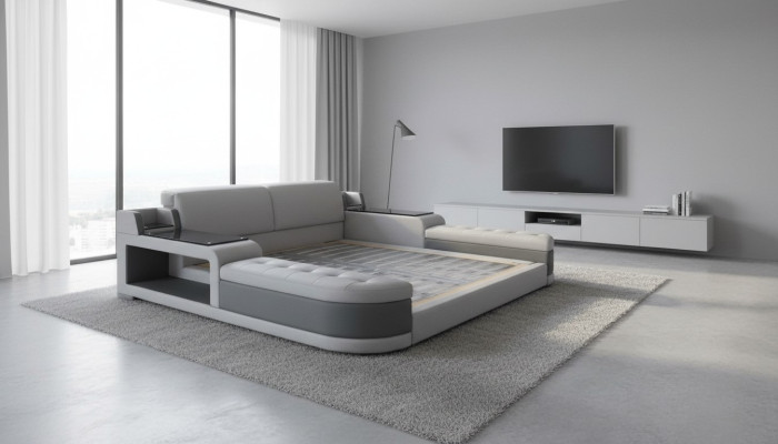 Design de Luxe Łóżko + USB tapicerka Hotel Modern bed Skóra 140/160/180/200