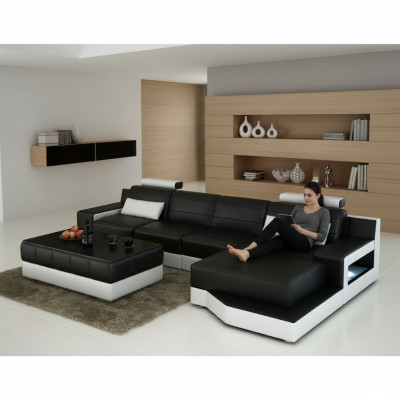 SKÓRZANA SOFA Narożnikowa kanapa z USB SOFA COUCH Ustawić Żywy krajobraz Funkcja łóżka NOWOŚĆ