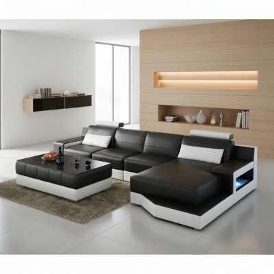 SKÓRZANA SOFA Narożnikowa kanapa z USB SOFA COUCH Ustawić Żywy krajobraz Funkcja łóżka NOWOŚĆ