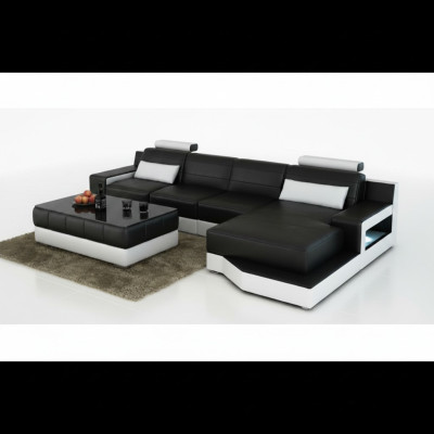 SKÓRZANA SOFA Narożnikowa kanapa z USB SOFA COUCH Ustawić Żywy krajobraz Funkcja łóżka NOWOŚĆ