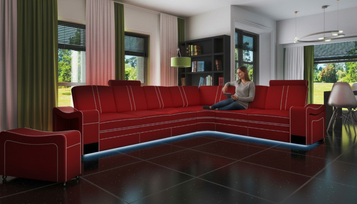 SKÓRZANA SOFA XXL Żywy krajobraz Ustawić Skóra NAROŻNIK Ustawić z Podkładką USB