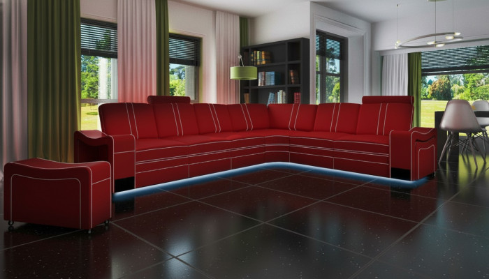 SKÓRZANA SOFA XXL Żywy krajobraz Ustawić Skóra NAROŻNIK Ustawić z Podkładką USB