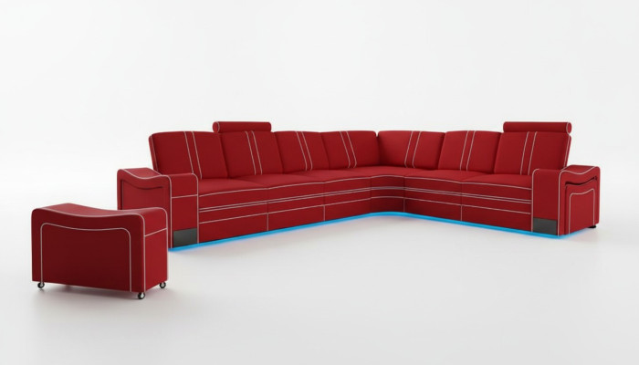 SKÓRZANA SOFA XXL Żywy krajobraz Ustawić Skóra NAROŻNIK Ustawić z Podkładką USB
