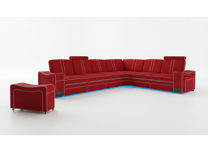 SKÓRZANA SOFA XXL Żywy krajobraz Ustawić Skóra NAROŻNIK Ustawić z Podkładką USB