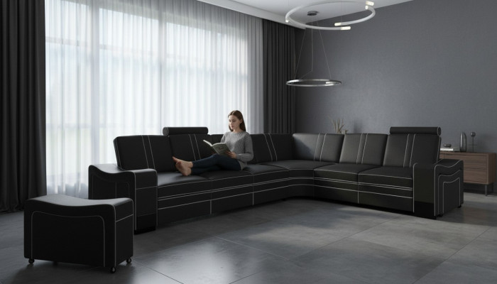 Skóra NAROŻNIK Ustawić wykonane na miarę USB SKÓRZANA SOFA XXL Żywy krajobraz Nowy