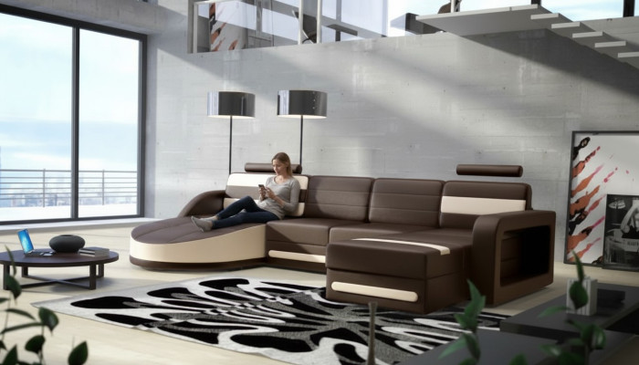 Żywy krajobraz SKÓRZANA SOFA XXL Narożnikowa kanapa + USB Ustawić NAROŻNIK KANAPA Wykonana na wymiar