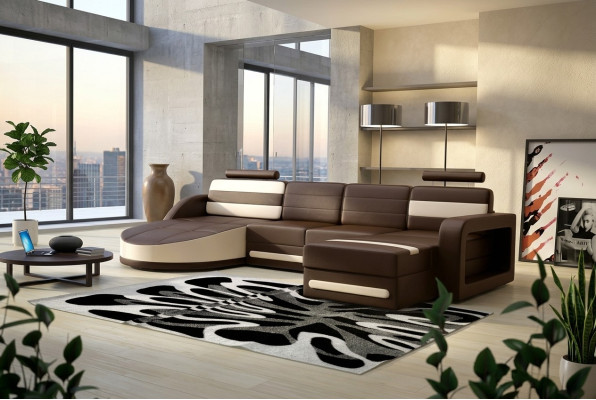 Żywy krajobraz SKÓRZANA SOFA XXL Narożnikowa kanapa + USB Ustawić NAROŻNIK KANAPA Wykonana na wymiar