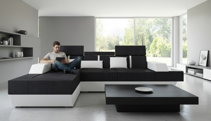 Sofa materiałowa Narożnikowa kanapa Sofa tekstylna Sofa + USB Żywy krajobraz Podkładka wykonana na wymiar