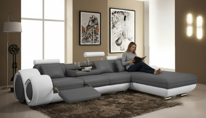 Narożnikowa kanapa USB Żywy krajobraz Kanapa Sofa skórzana Sofa Ustawiona wykonana na wymiar