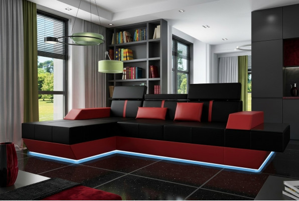 Skórzana sofa Żywy krajobraz Couch Sofa Narożnikowa kanapa USB Skóra Podkładka wykonana na wymiar