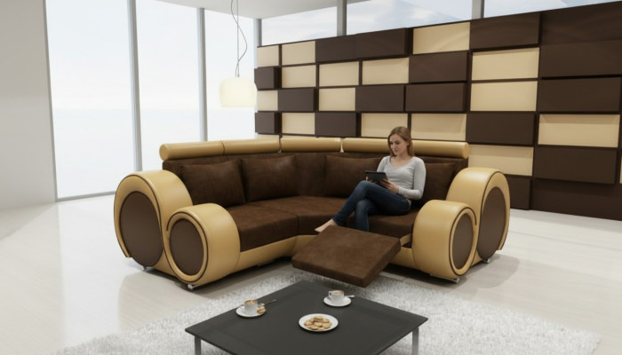 SOFA TKANINOWA Żywy krajobraz SOFA Funkcja relaksu COUCH Narożnikowa kanapa wykonana na miarę USB