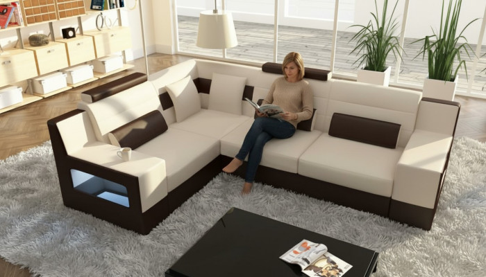 Żywy krajobraz Sofa USB Podkładka Narożnik Narożnikowa kanapa Ustawić Skórzana Sofa na wymiar