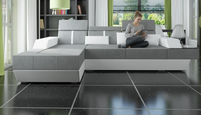 Sofa materiałowa Narożnikowa kanapa Włókienniczy Materiał Żywy krajobraz Podkładka Nowa sofa tekstylna + USB