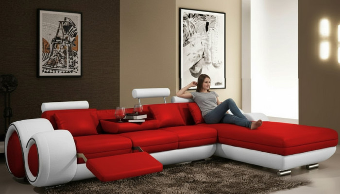 Narożnikowa kanapa USB Żywy krajobraz Skórzana sofa sofa na wymiar Podkładka Ustawić kanapę