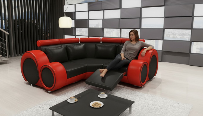 SOFA SKÓRZANA z USB DESIGN Narożnikowa kanapa BERLIN SOFA Ustawić Podkładkę Na Zamówienie Nowa