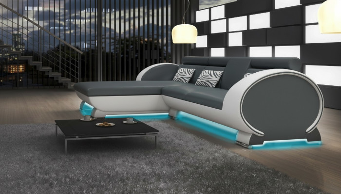 SOFA SKÓRZANA Narożnikowa kanapa Zestaw sofowy PROJEKTANTOWA COUCH BAR SOFA FUNKCYJNA z USB Podkładka
