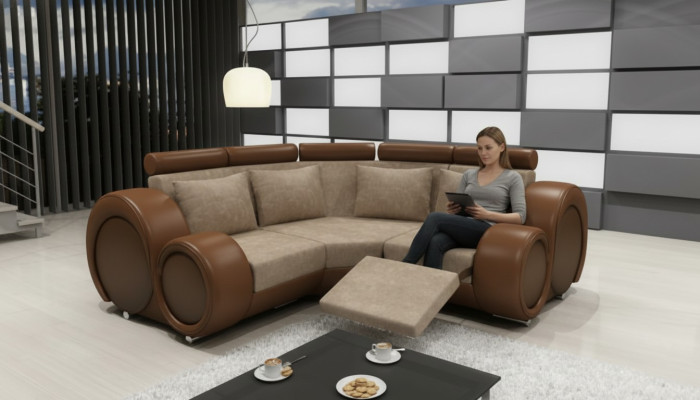 TKANINA SOFA Włókienniczy Żywy krajobraz SOFA BERLINX Funkcja relaksu COUCH Narożnikowa kanapa z USB