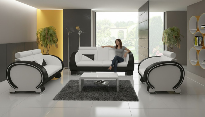 SOFA SKÓRZANA z USB DESIGNER SOFA Ustawić 3+1 COUCH ZESTAW TAPICERÓW Podkładka SOFA