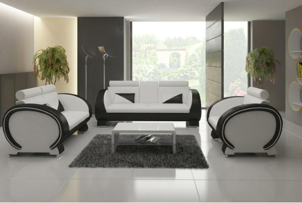 SOFA SKÓRZANA z USB DESIGNER SOFA Ustawić 3+1 COUCH ZESTAW TAPICERÓW Podkładka SOFA