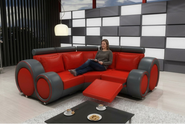 SOFA SKÓRZANA Żywy krajobraz COUCH DESIGN Narożnikowa kanapa BERLIN SOFA Ustawić z USB